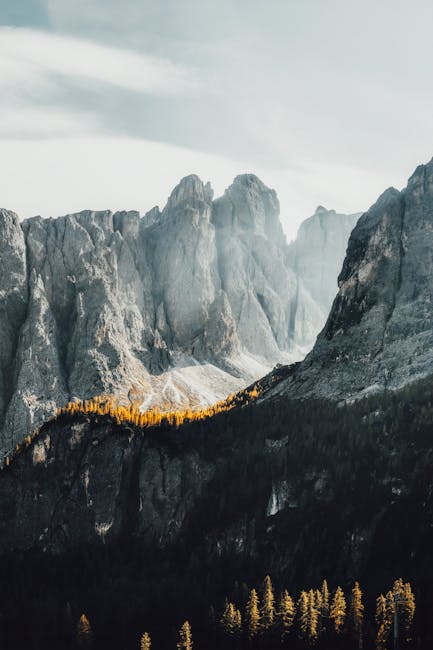 Mountain Landscapes - Spectacular view of the Dolomites with autumn fo #19780241