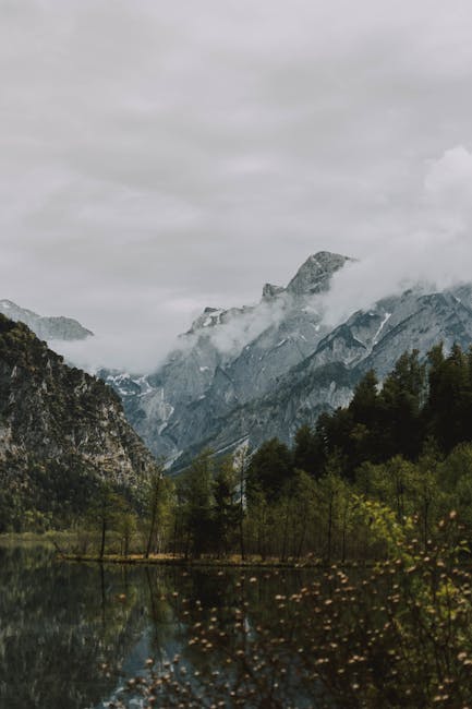 Mountain Landscapes - Low angle of rough mounts covered with mist near #4390123